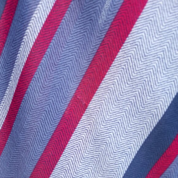 Vintage 70s Tunic Dress Kaftan 45"B Blue Red Stripes Dolman Sleeves - Picture 7 of 15